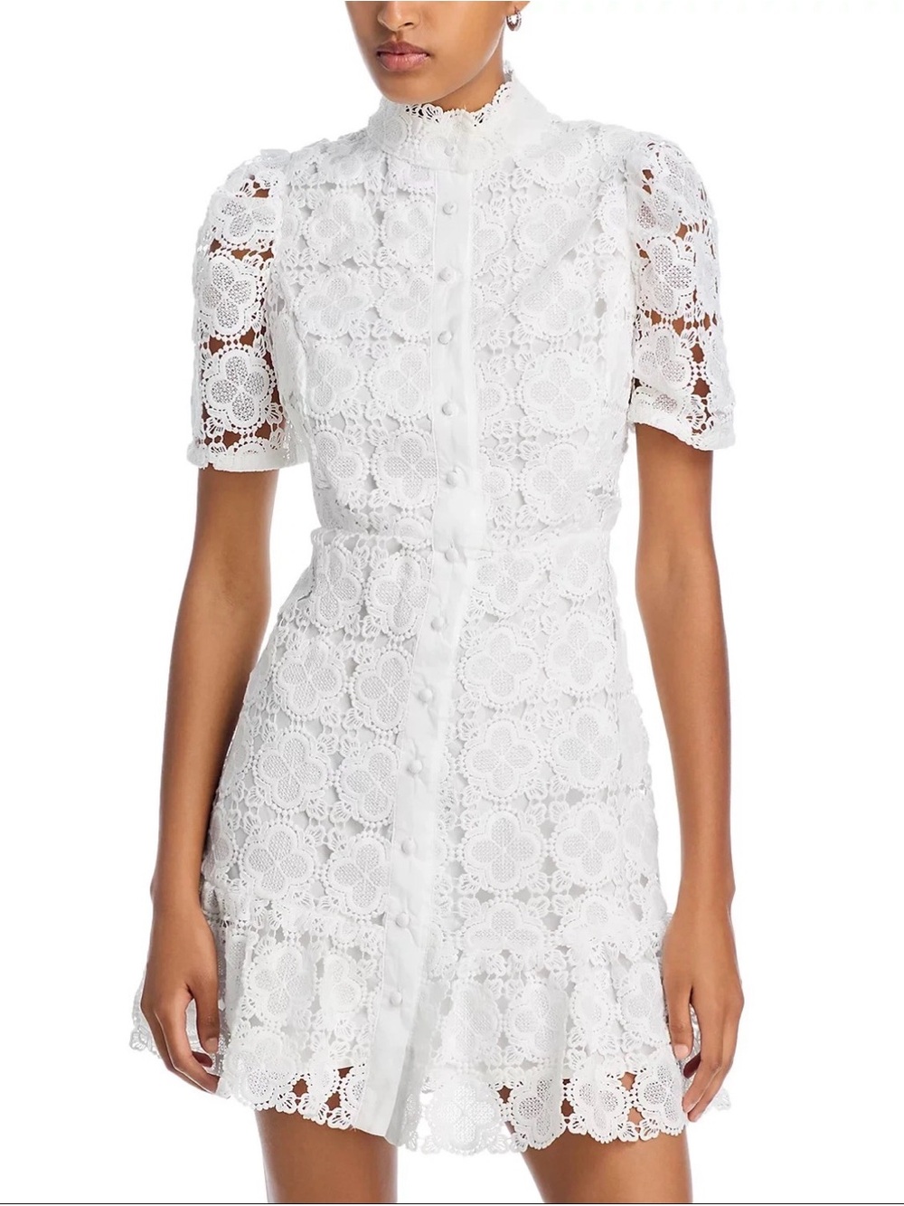 AQUA Floral Lace Mock Neck Mini Dress SIZE: SMALL